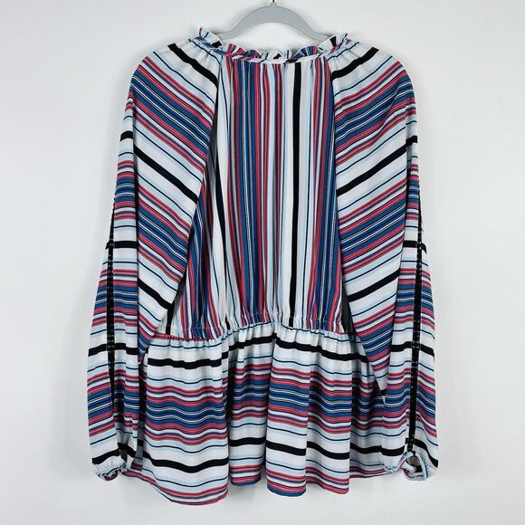 Lane Bryant Size 18 20 Striped Split Neck Button Front Peplum Top - Picture 4 of 7